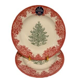 Royal Stafford Christmas Tree Red Green 8.5" Salad Dessert Plate - (2) NEW